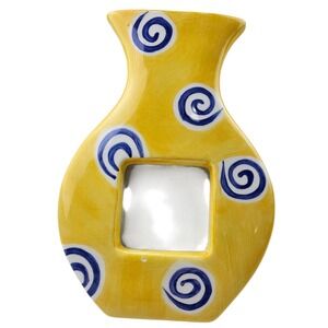 Yellow Ceramic Vase Picture Frame Blue Swirls Tabletop Photo‎ Display